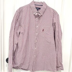 Johnnie-O Shirt Mens XL Maroon Gingham Check Button‎ Down Long Sleeve Pocket